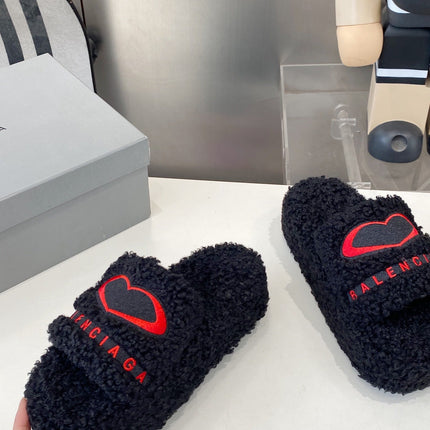 BALENCIAGA 25S SLIPPERS IN BLACK MIX RED WOOL