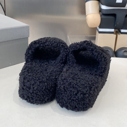 BALENCIAGA 25S SLIPPERS IN BLACK MIX RED WOOL