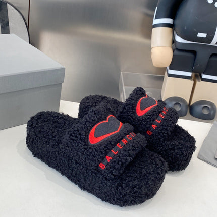 BALENCIAGA 25S SLIPPERS IN BLACK MIX RED WOOL