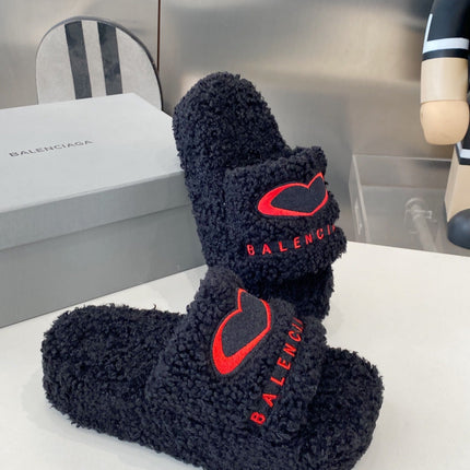 BALENCIAGA 25S SLIPPERS IN BLACK MIX RED WOOL