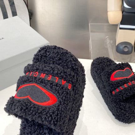 BALENCIAGA 25S SLIPPERS IN BLACK MIX RED WOOL