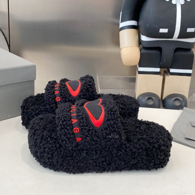BALENCIAGA 25S SLIPPERS IN BLACK MIX RED WOOL