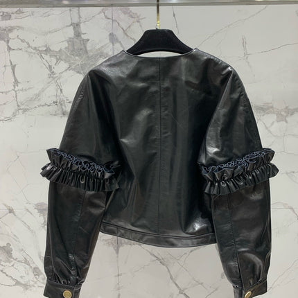 CHANEL 25S ROUND-NECK LEATHER JACKET 410