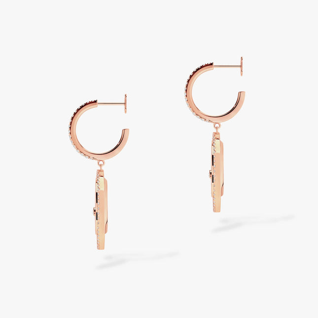 LUCKY MOVE WHITE MOTHER OF PEARL PINK GOLD DIAMOND EARRINGS