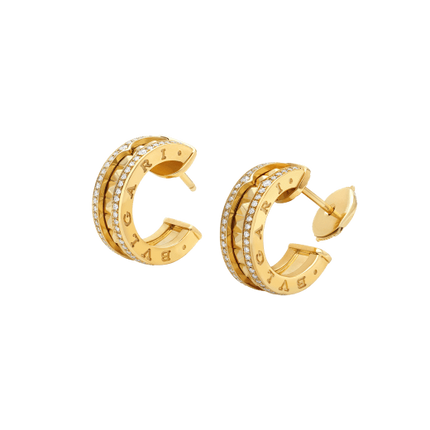 ZERO 1 ROCK GOLD EARRINGS WITH STUDDED SPIRAL AND PAVED DIAMONDS