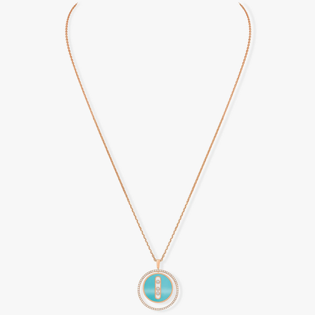 LUCKY MOVE 3 DIAMONDS TURQUOISE PINK GOLD DIAMOND NECKLACE