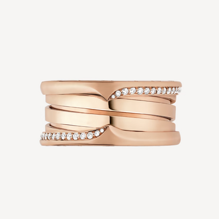 ZERO 1 THREE-BAND WITH DEMI-PAVED DIAMONDS ON THE EDGES RING