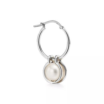 PEARL HOOP SILVER EARRINGS