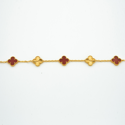 CLOVER BRACELET 5 MOTIFS CARNELIAN GOLD