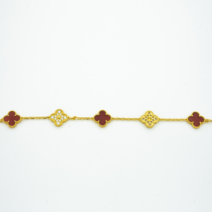 CLOVER BRACELET 5 MOTIFS CARNELIAN DIAMOND