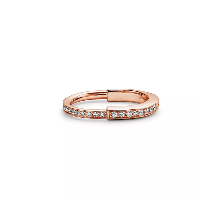 LOCK RING PINK GOLD DIAMOND PAVED