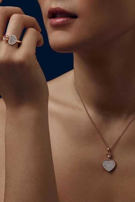 HAPPY HEART NECKLACE PINK GOLD FULL DIAMOND