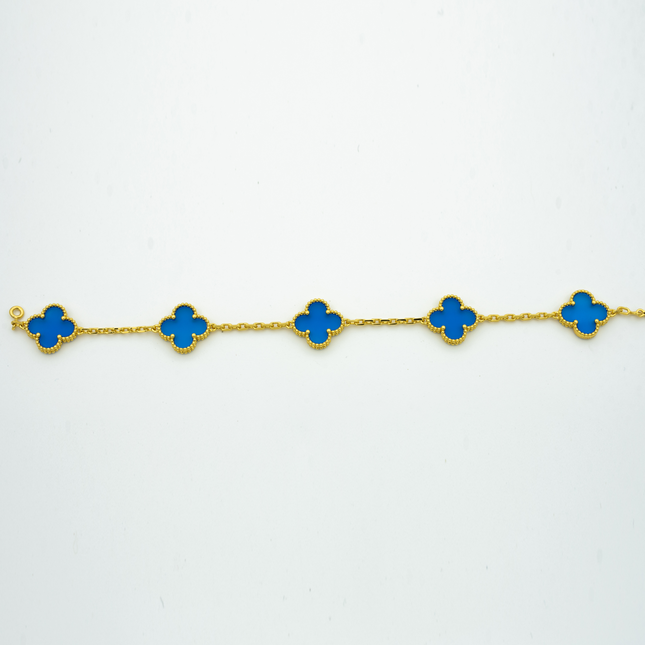 CLOVER BRACELET 5 MOTIFS BLUE AGATE