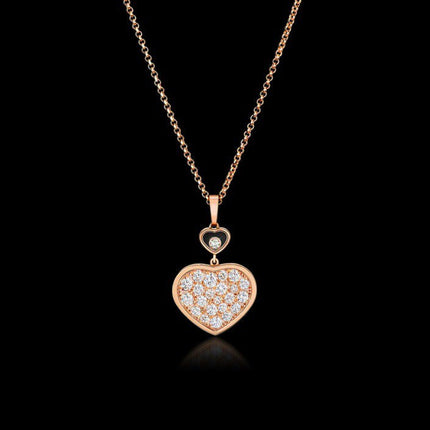 HAPPY HEART NECKLACE PINK GOLD FULL DIAMOND