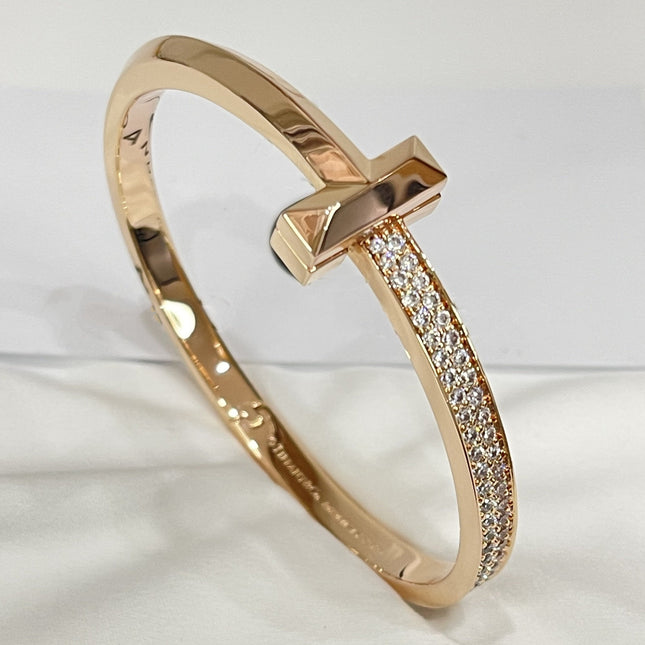 WIDE DIAMONDS HINGED BANGLE PINK GOLD