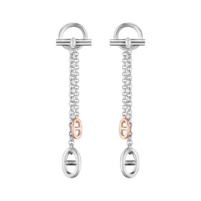 HM CHAINE D'ANCRE TWO-COLOR SILVER-PINK GOLD EARRINGS