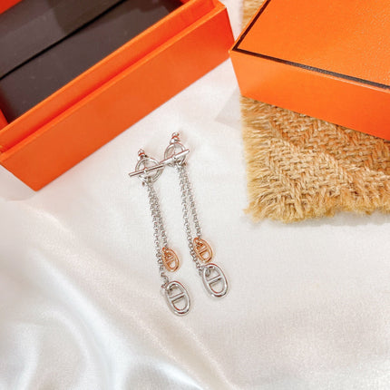 HM CHAINE D'ANCRE TWO-COLOR SILVER-PINK GOLD EARRINGS