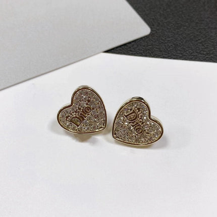 CD HEART EARRINGS GOLD FULL DIAMOND