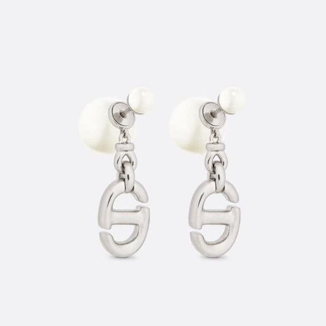 CD DROP PEARL TRIBALES EARRINGS SILVER