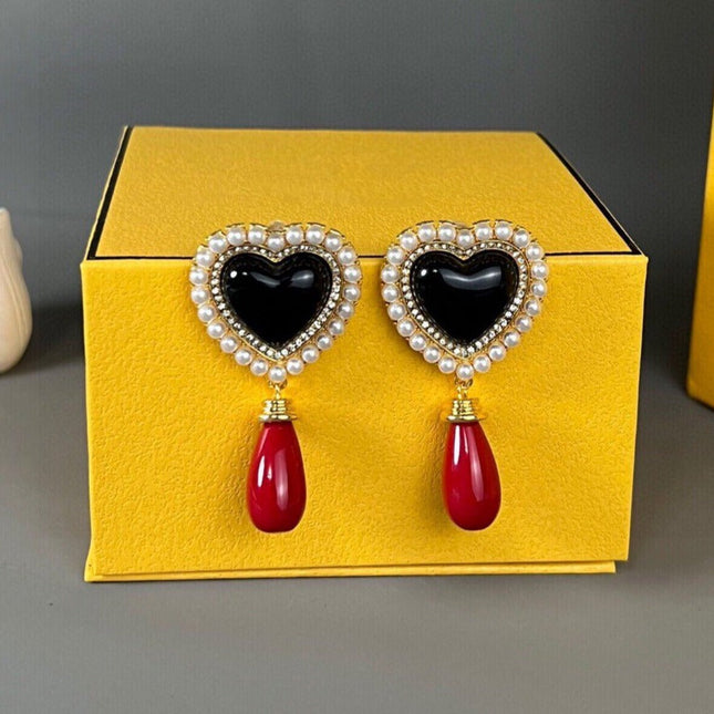 F HEART PEARL GOLD EARRINGS