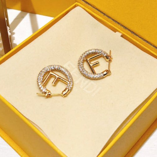 F LOGO GOLD DIAMOND EARRINGS