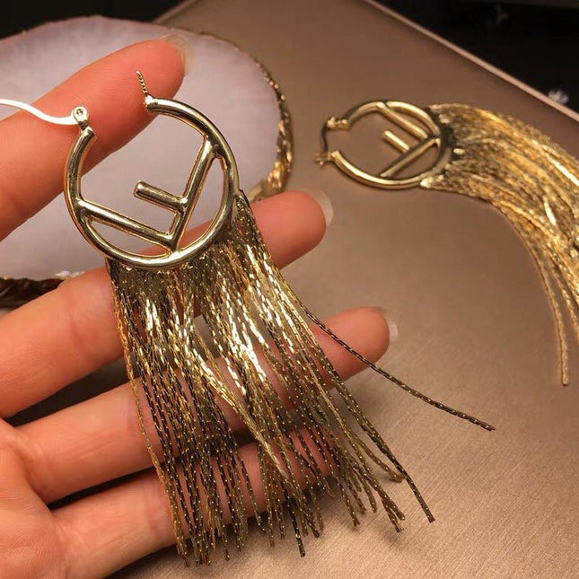 F LOGO TASSELS GOLD EARRINGS