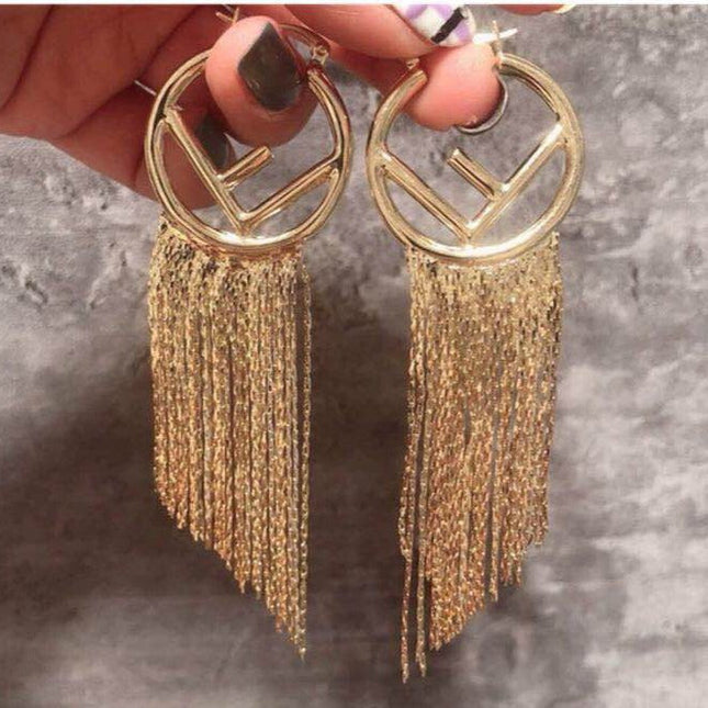 F LOGO TASSELS GOLD EARRINGS