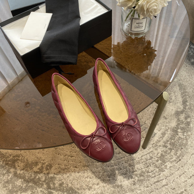 BALLET FLATS BURGUNDY QUILTED LAMBSKIN