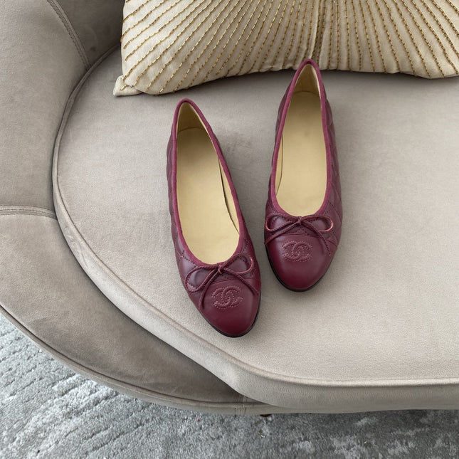 BALLET FLATS BURGUNDY QUILTED LAMBSKIN