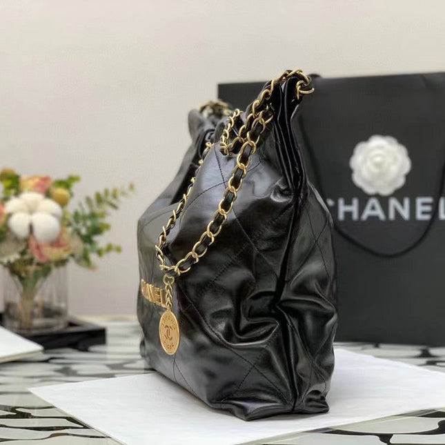 CC HOBO BAG 22 BLACK LAMBSKIN GOLD HARDWARE