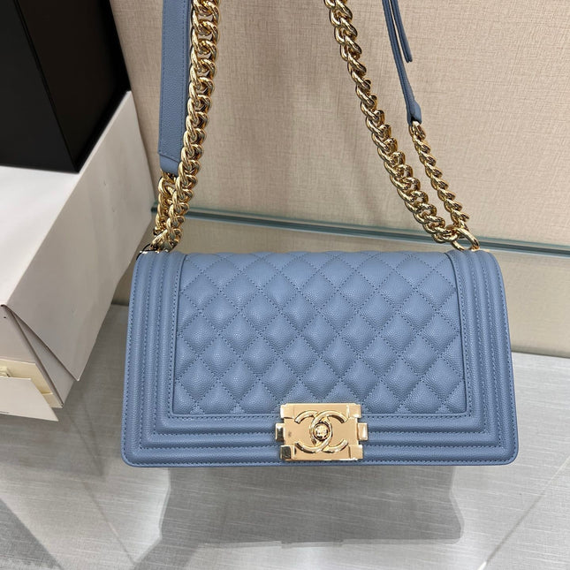 BOY BAG MEDIUM 25 CLOUD BLUE CAVIAR GOLD HARDWARE