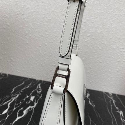 CLEO 24 WHITE BLACK BRUSHED LEATHER SHOULDER BAG