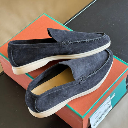 Loro Piana Suede Summer Walk Loafers Navy