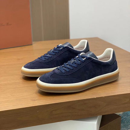 Loro Piana Tennis Walk Sneakers Suede Calf Split Navy Blue