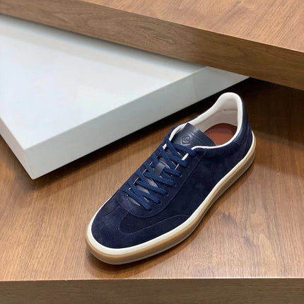 Loro Piana Tennis Walk Sneakers Suede Calf Split Navy Blue