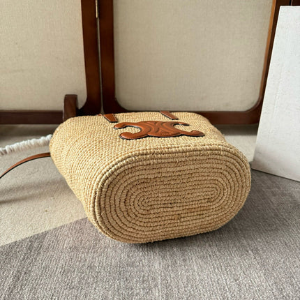 TEEN SUPPLE CELINE CLASSIC PANIER IN RAFFIA AND CALFSKIN TAN