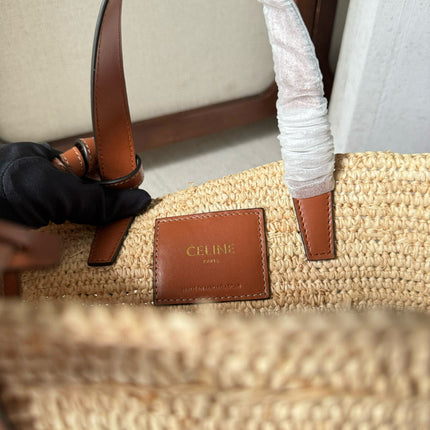 TEEN SUPPLE CELINE CLASSIC PANIER IN RAFFIA AND CALFSKIN TAN