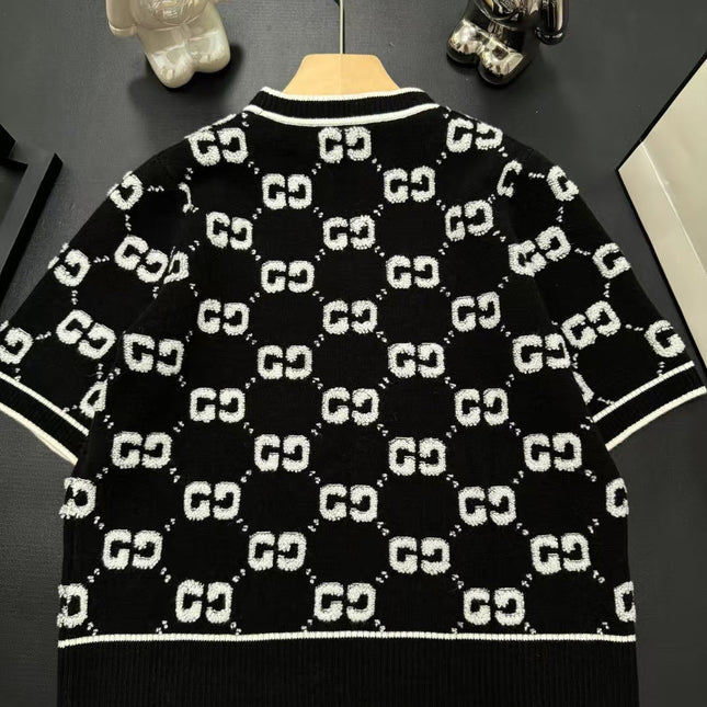 GG Short Sleeve Sweater BLack Jacquard