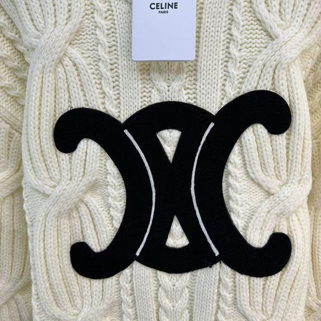 Celin Black Triomphe Cream Sweater