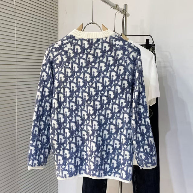 CD Oblique Sweater White Blue Wool