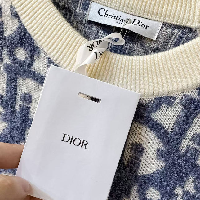 CD Oblique Sweater White Blue Wool