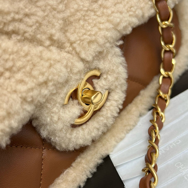 CC 24K TEDDY WOOL BAG LAMBSKIN IN BROWN