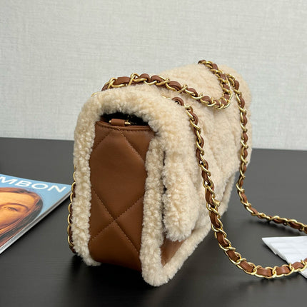 CC 24K TEDDY WOOL BAG LAMBSKIN IN BROWN