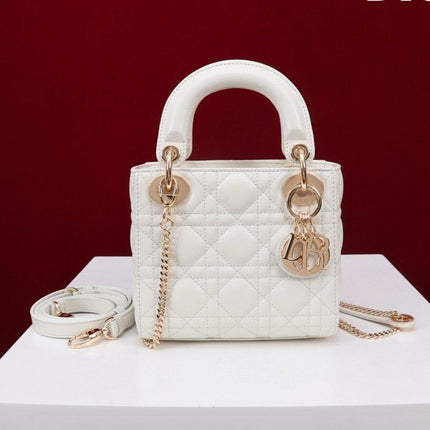 MINI LADY 17 BAG IN WHITE LAMBSKIN GOLD HARDWAWE