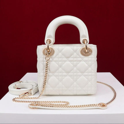 MINI LADY 17 BAG IN WHITE LAMBSKIN GOLD HARDWAWE