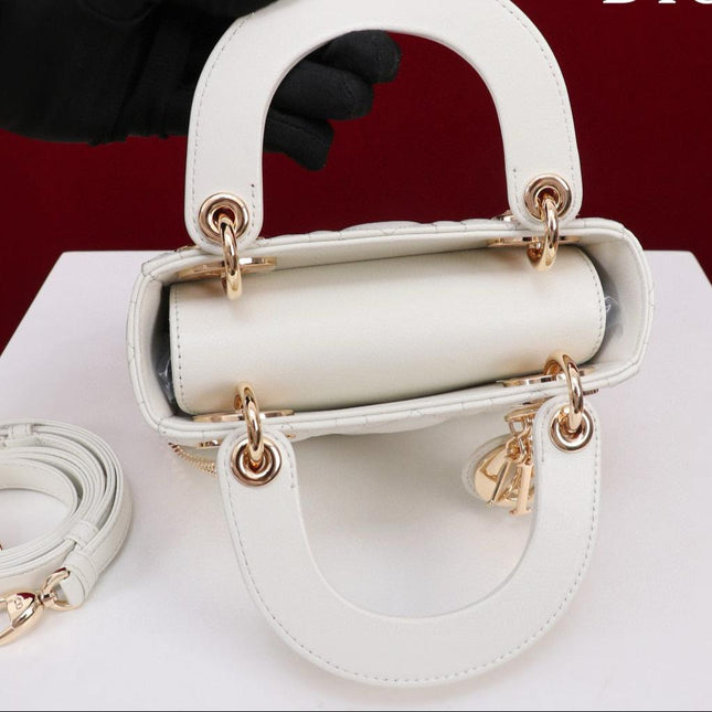 MINI LADY 17 BAG IN WHITE LAMBSKIN GOLD HARDWAWE