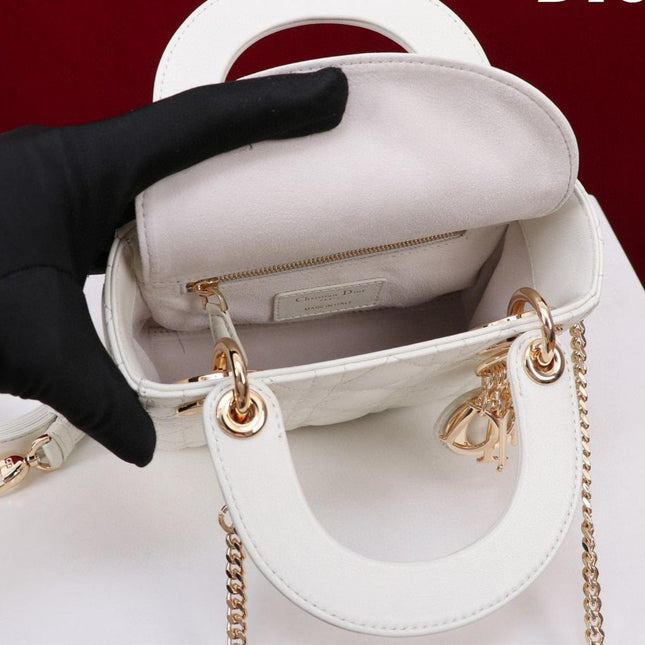 MINI LADY 17 BAG IN WHITE LAMBSKIN GOLD HARDWAWE