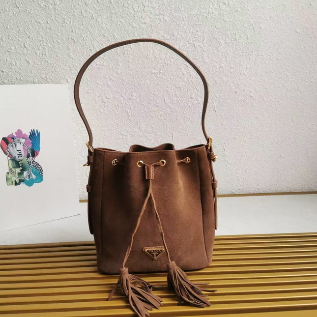 PRA BUCKET BAG 21 IN BROWN SUEDE