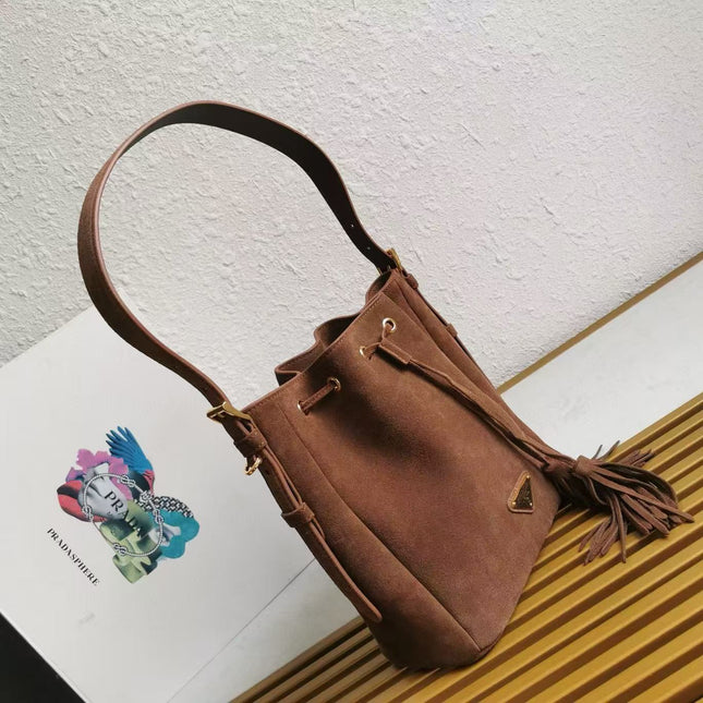 PRA BUCKET BAG 21 IN BROWN SUEDE