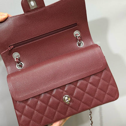 FLAP BAG 25 IN WINE CAVIAR LAMBSKIN SILVER HARDWARE